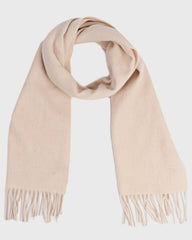 A beige wool winter scarf with fringes, perfect for adding warmth and style during the colder months.