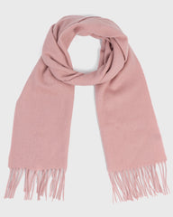 A cozy pink winter scarf featuring stylish fringes, perfect for keeping warm during the colder months.